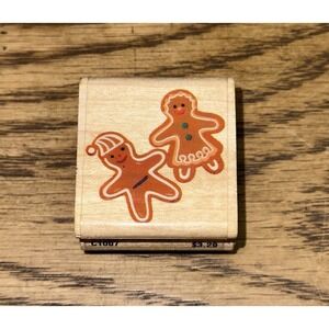 Vintage 90's Stampabilities Gingerbread Couple C1007 Wood Mounted‎ Rubber Stamp
